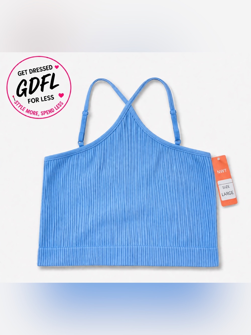 Colsie Ribbed Blue Crop Tank Top Womens Size Large Strappy Bralette NWT